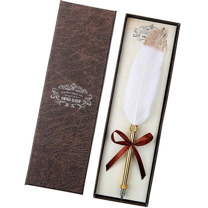 European Retro Feather Pen with stainless steel shell and gift box packaging