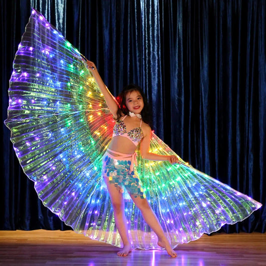 LED Butterfly Wings for stage performances with rainbow colors and sticks