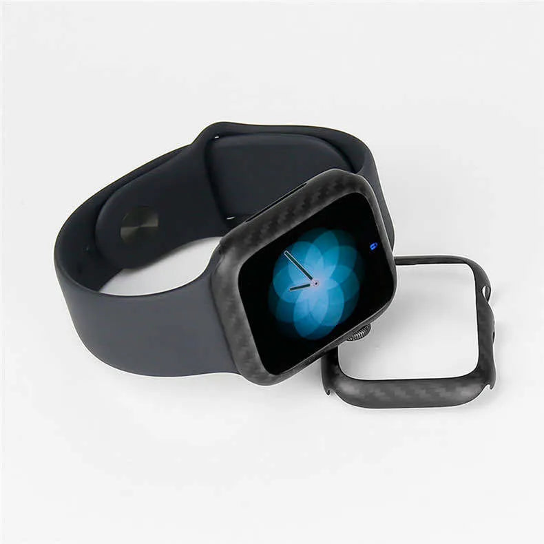Apple Watch Series 4 half wrap leather case in black showing ultra-thin profile on 44mm device