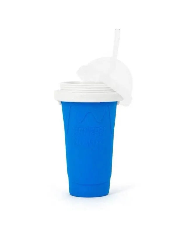 Blue silicone quick refrigeration pinch cup with double-layer walls for cooling drinks.