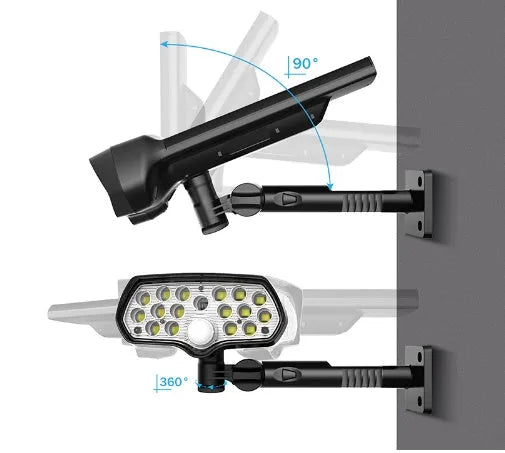 Black solar outdoor LED garden light with 17 beads, 6000-6500K, IP65 waterproof, 206x113x92mm