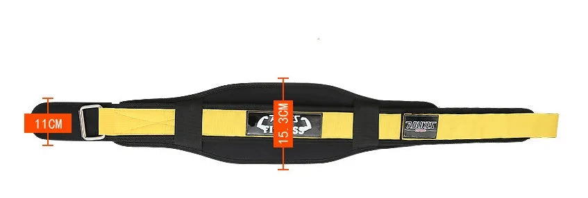 Nylon fitness weightlifting waistband for adults in black, red, or yellow colours, available in L, M, and XL sizes.