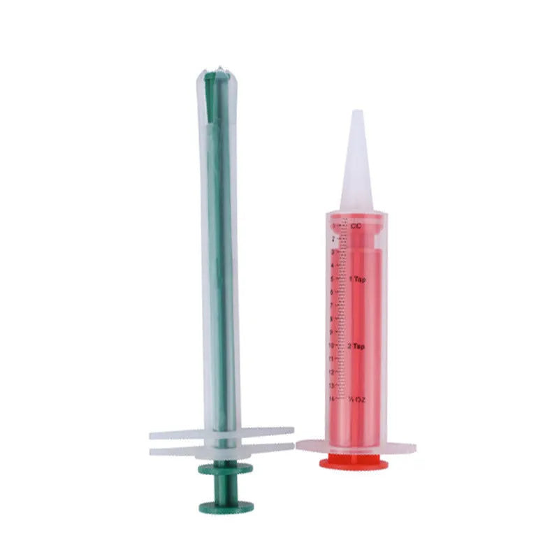 Two pet pill shooters with soft silicone tips in different sizes for administering tablets to cats and dogs