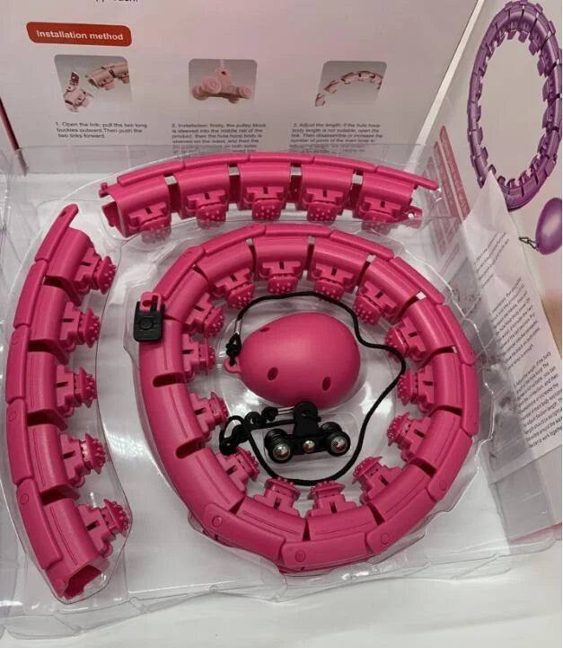 Magic Smart Hoop - Adjustable fitness hoop with massage features in pink, blue, and purple