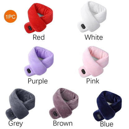 USB heated scarf in various colours offering adjustable warmth and massage for neck pain relief