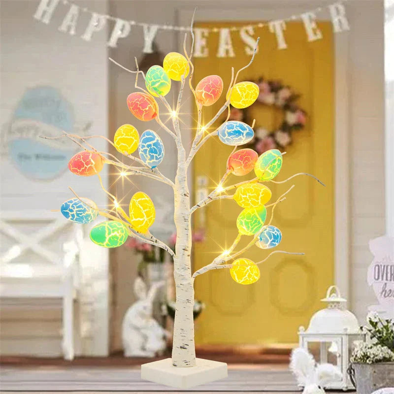 Birch Tree Lights with Cracked Egg Lights for Easter Decoration