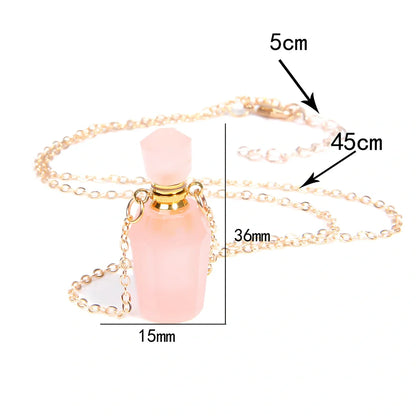 Crystal perfume bottle pendant necklace with tiger eye cap on 45 cm silver chain, 4 cm size in FI0636 colour variant