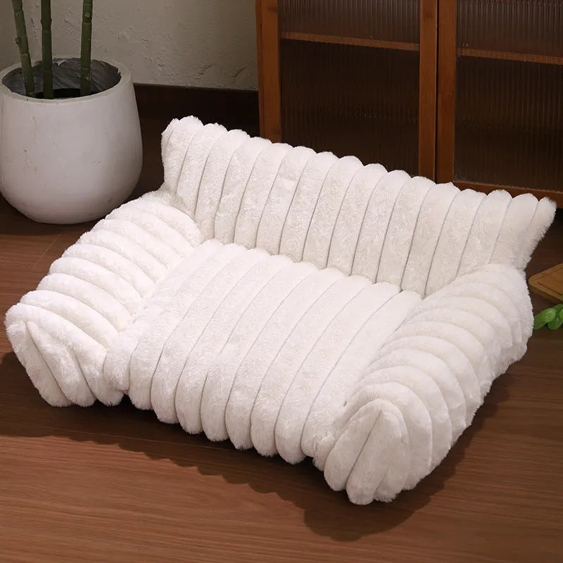 Cat sofa rabbit plush pet thickened large kennel in milky white with soft cloth material