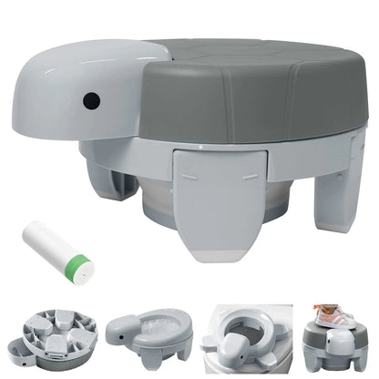 Children's portable folding training toilet with cute turtle design, ideal for potty training at home or on the go.