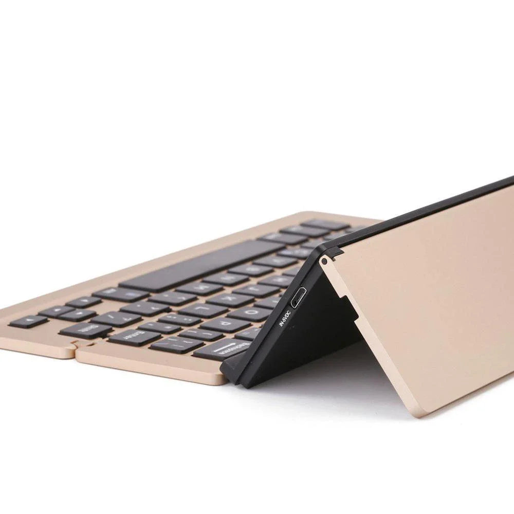 Folding ultra-thin Bluetooth keyboard in grey, rose gold, silver, and gold options