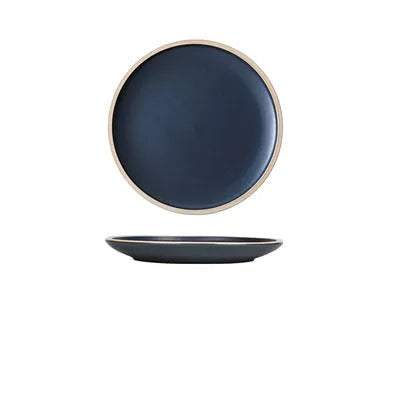 10-inch blue matte ceramic dinner plate with sesame point glaze finish