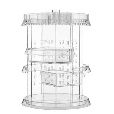 Diamond wave 360 Rotating Makeup Organizer with customizable shelves on a vanity