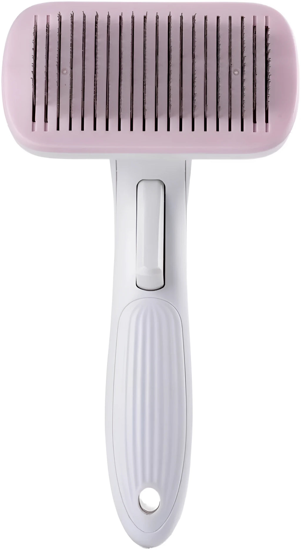 Blue automatic hair removal comb for dogs and cats on a white background