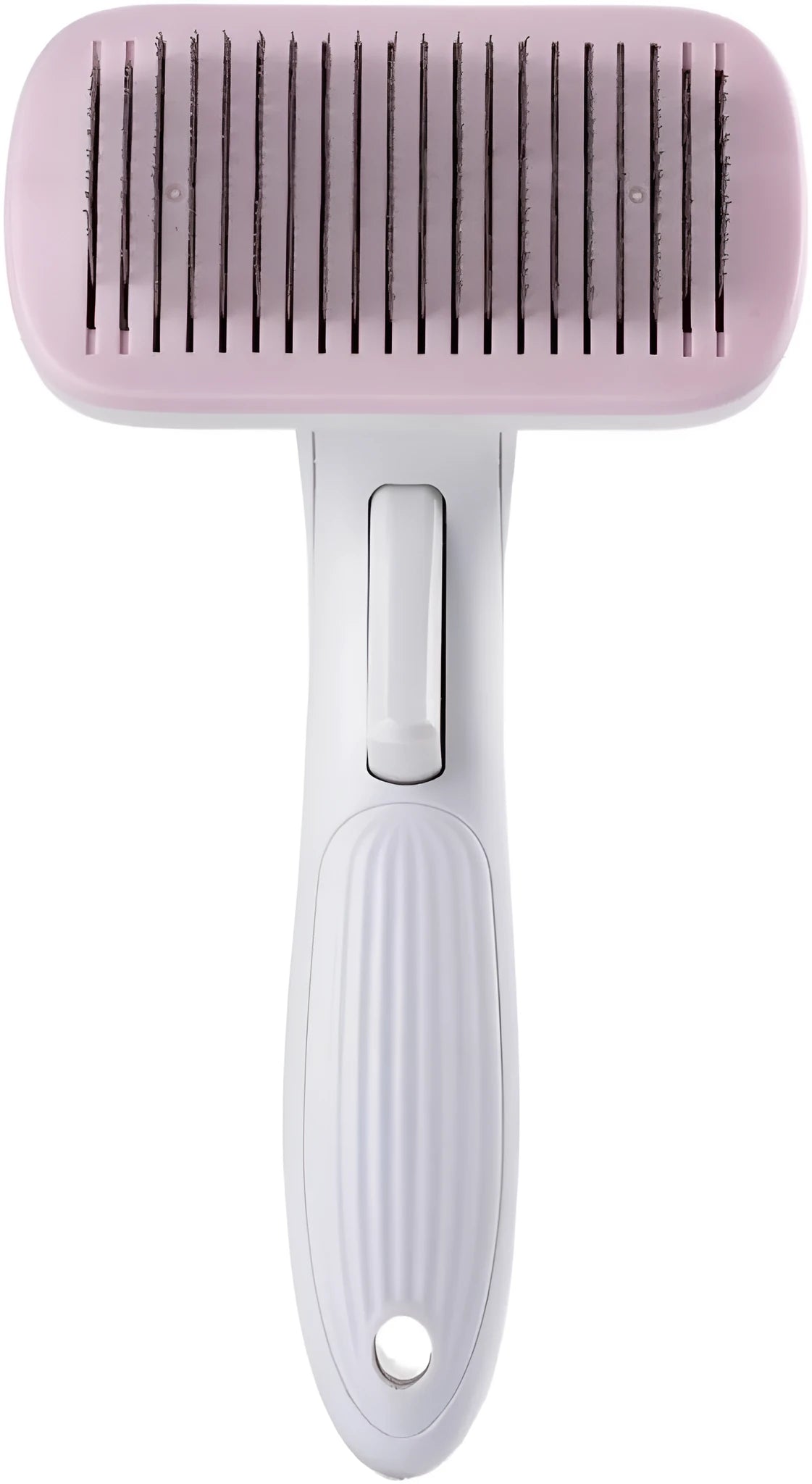 Blue automatic hair removal comb for dogs and cats on a white background