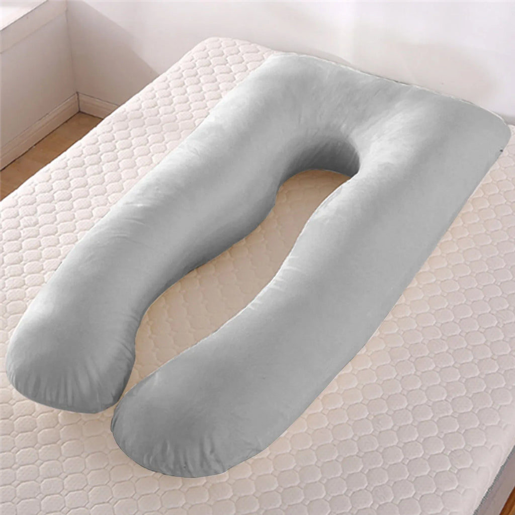 U-shaped ice silk pregnancy pillow in green colour showing 130x70cm dimensions