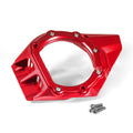 Vespa Primavera aftermarket clutch intake cover shown in one of five colour options: black, silver, titanium, red, or titanium gold.