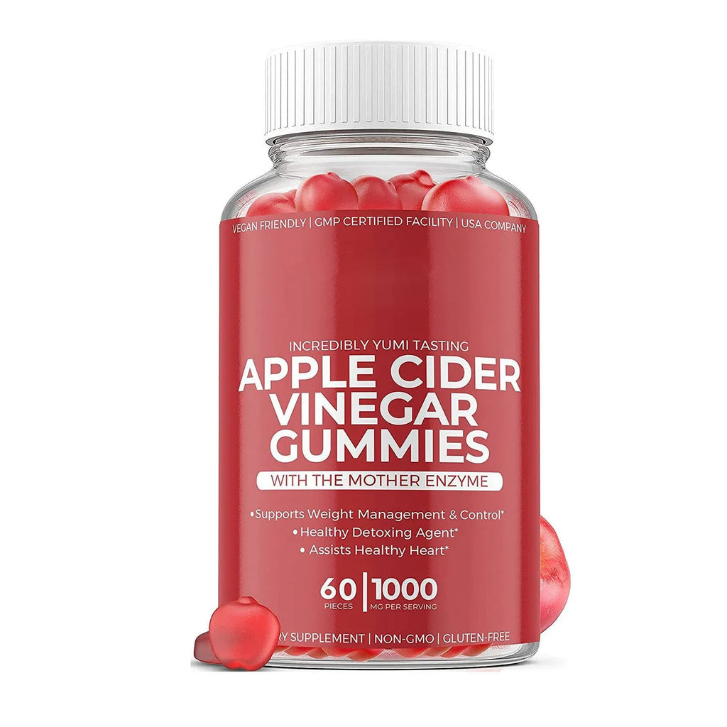 Bottle of 60 apple cider vinegar soft candy gummies for adults