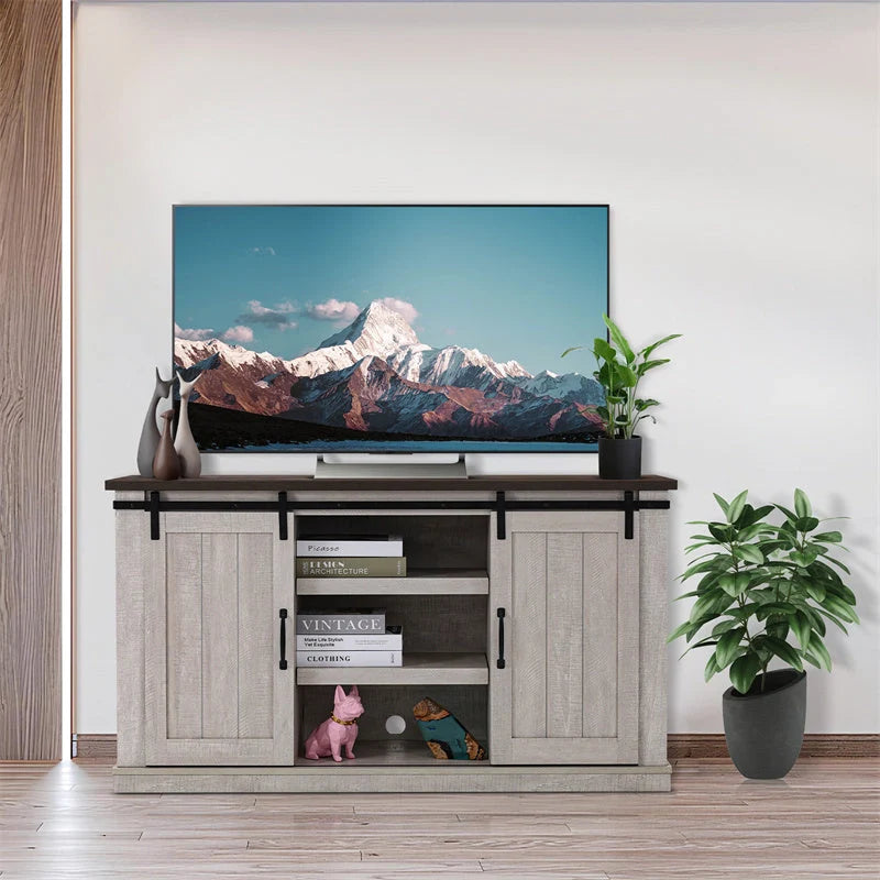 Vintage khaki wooden TV cabinet with wood grain finish for living room organisation