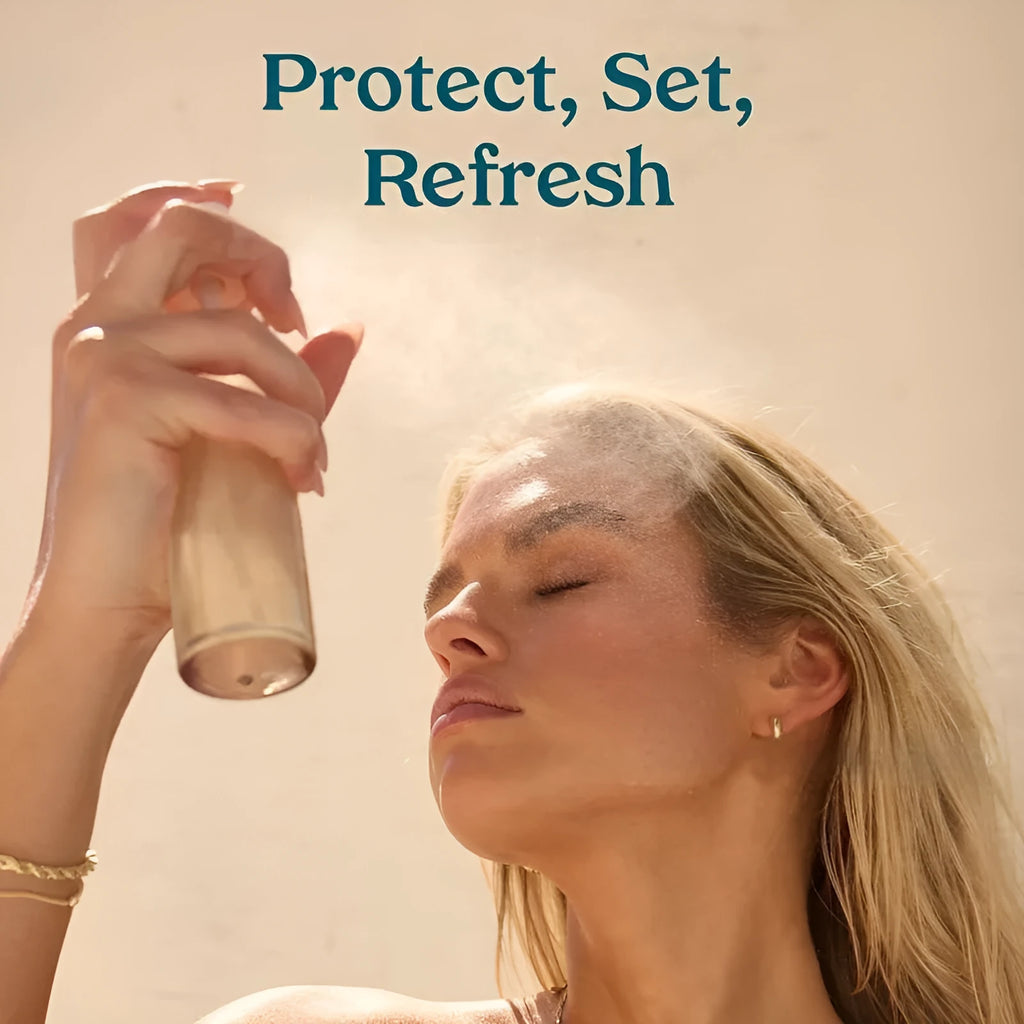 75ml bottle of hydrating facial spray toner on a pink background.