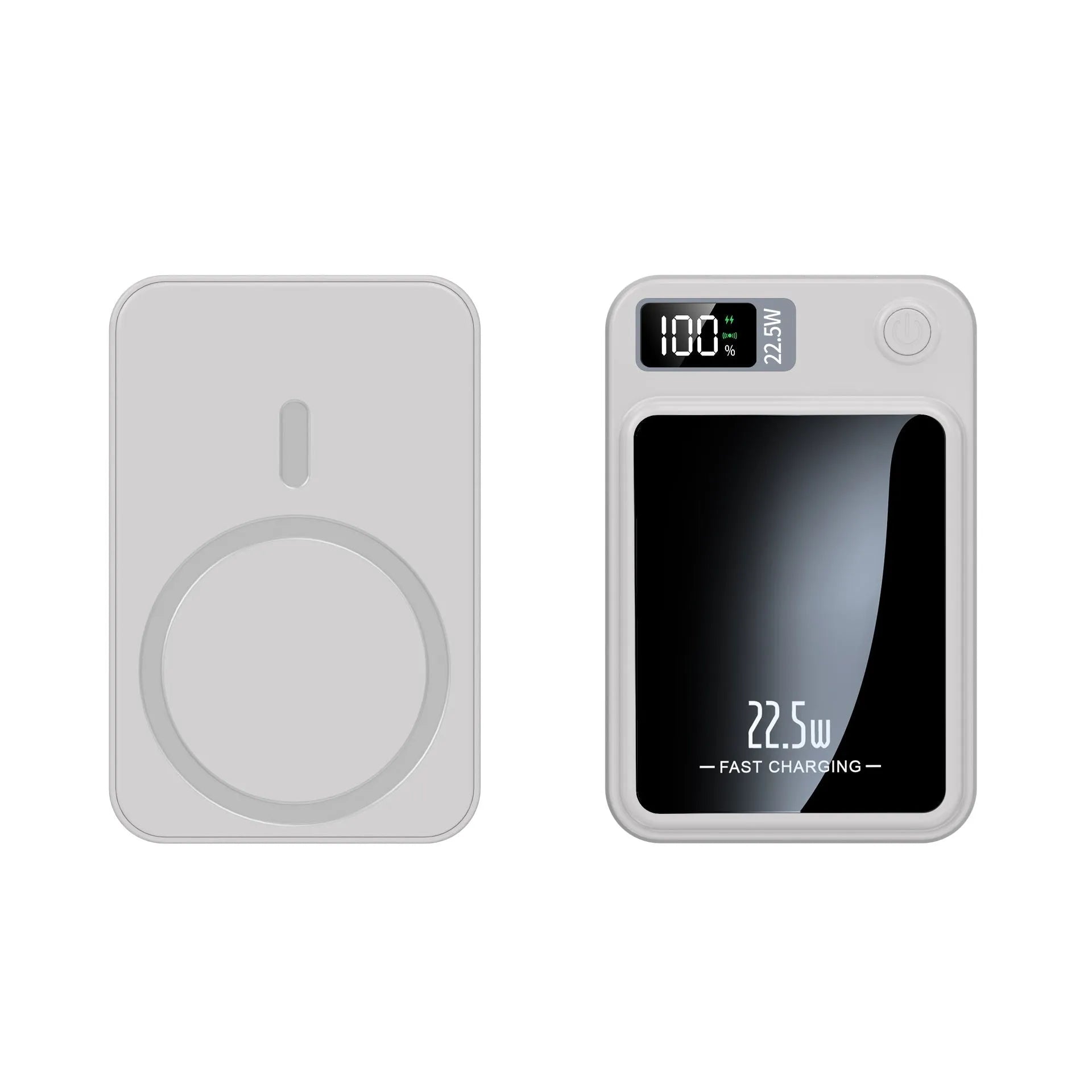 Wireless MagSafe power bank in black, white, purple, or green with industrial plastic shell