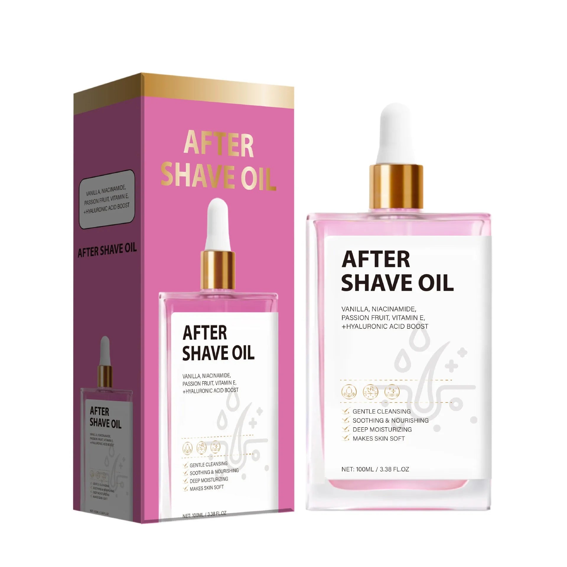 100ml glass bottle of men's aftershave oil with FP-A021 product code for post-shave moisturising