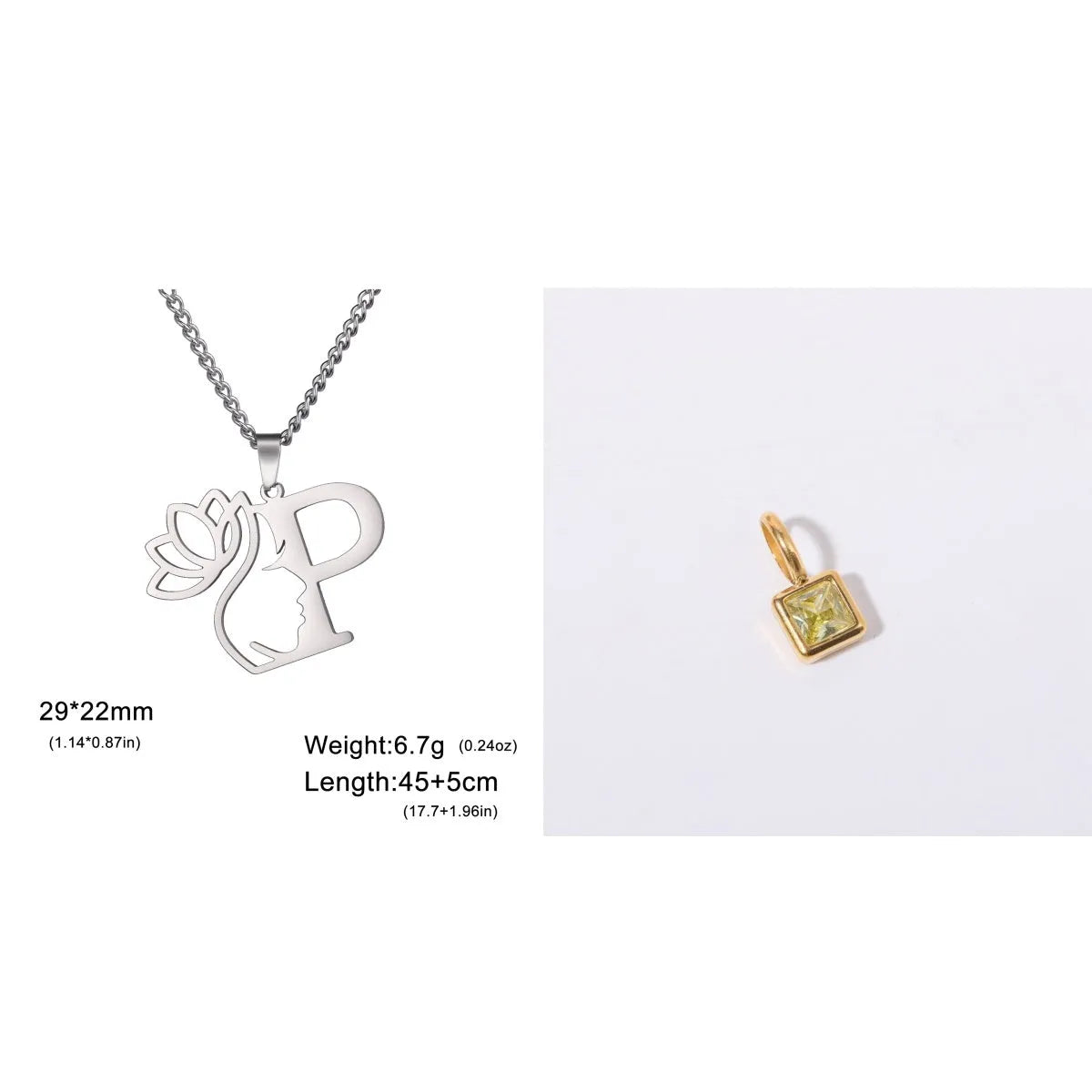 Stainless steel necklace with cross chain design and a pendant, available in gold or steel colour.