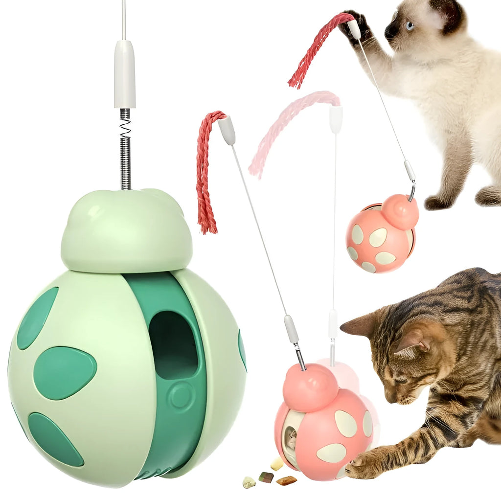 Morandi Green plastic food leakage cat toy on light background