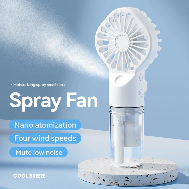 Portable Handheld Misting Fan with 4 Wind Speed Settings, USB Rechargeable, Compact and Lightweight Design for Cooling on the Go