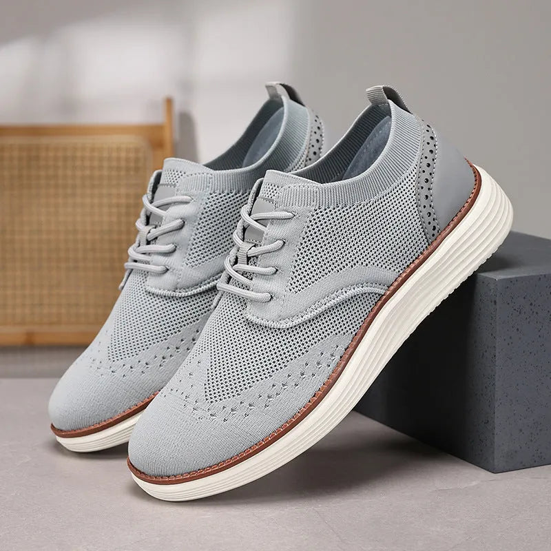Men's outdoor fly woven mesh hiking casual shoes with rubber outsole in black side view