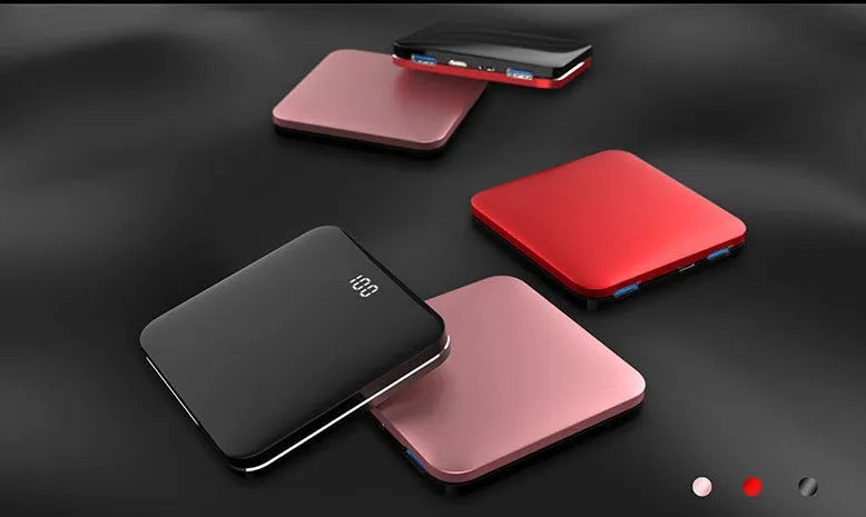 Ultra-thin mirror mini power bank with LCD display – 8000mAh alloy shell in three colours