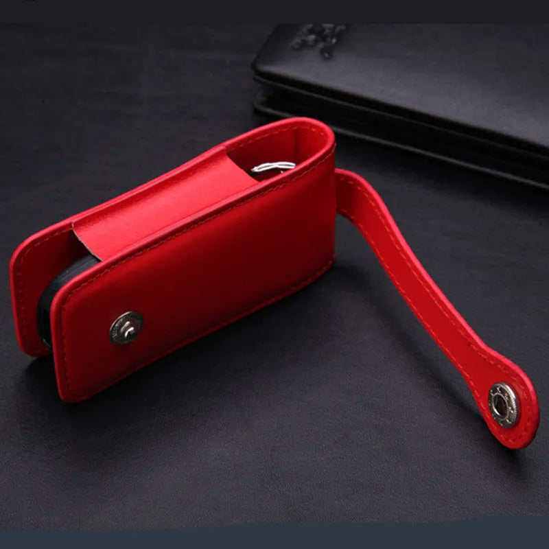 Cow leather key case for Porsche with belt buckle closure in black colour