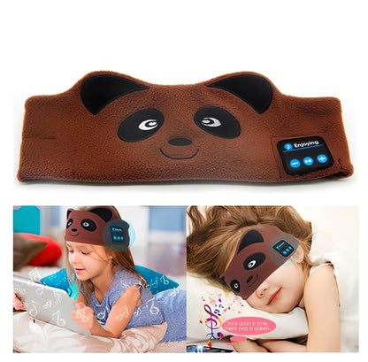 Black wireless Bluetooth eye mask with built-in headphones, 22cm length, for sleep and music playback
