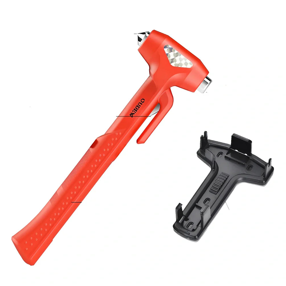 Black ABS window breaker safety hammer with pointed high carbon steel tip and seatbelt cutter, 10cm length for vehicle emergencies