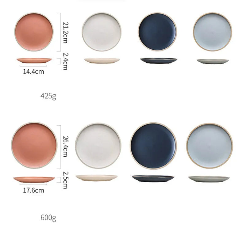 10-inch blue matte ceramic dinner plate with sesame point glaze finish