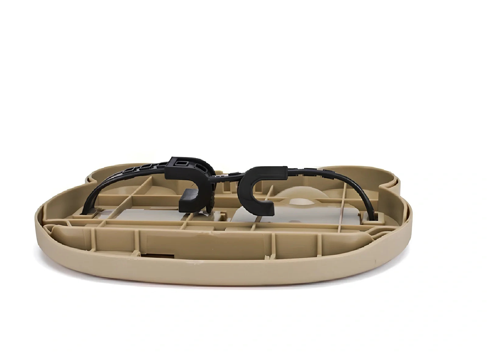 White child car seat table with 20x23.5cm surface and side hooks mounted on vehicle seat