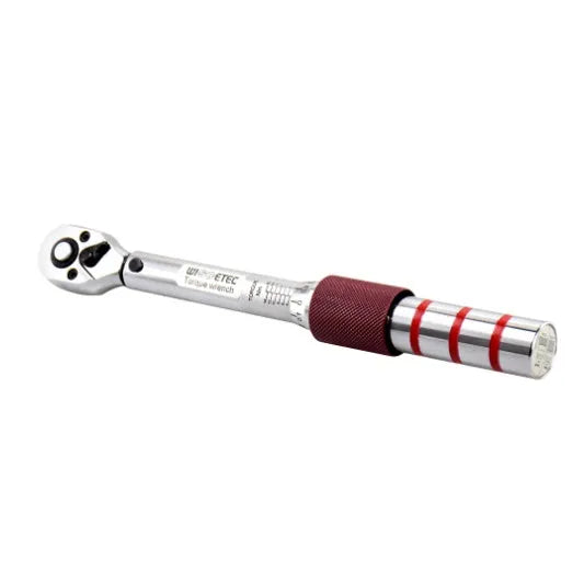 Tool steel torque wrench set with 1/4 inch square drive head and embossed scale