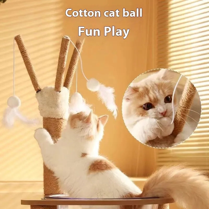 Wooden cat climbing frame with integrated space capsule design in wood colour