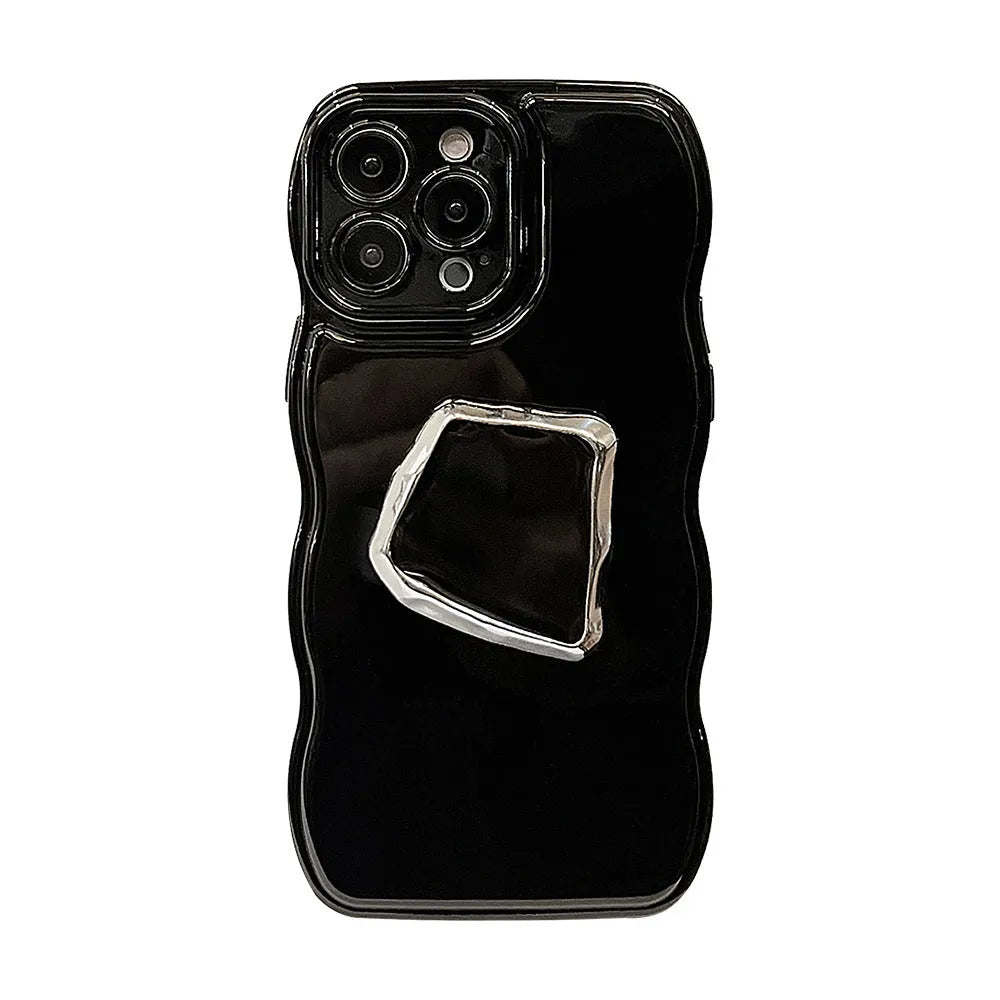 Black TPU metallic phone case with geometric bracket for Apple iPhone