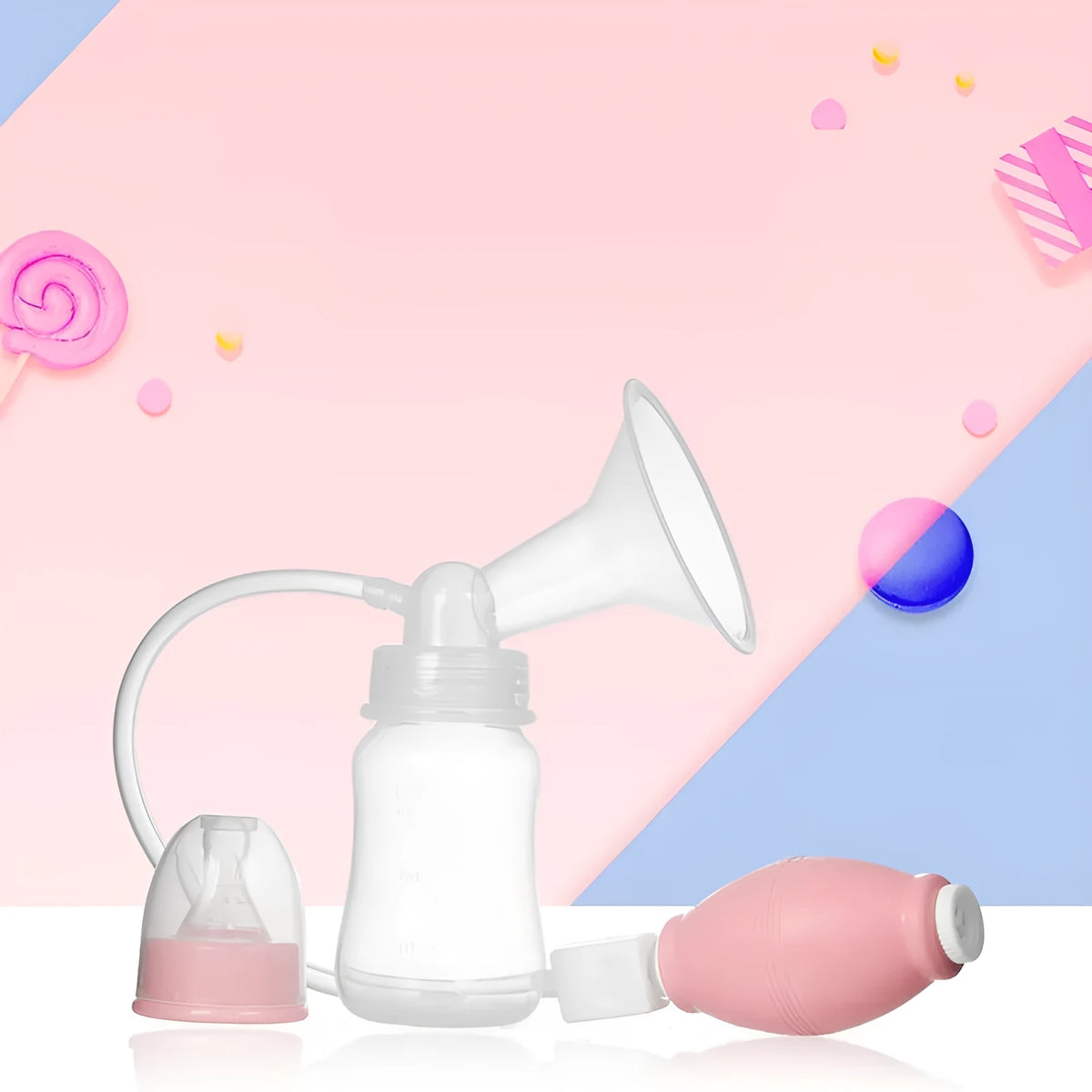 Silicone hand-kneaded manual breast pump in pink and blue for mothers