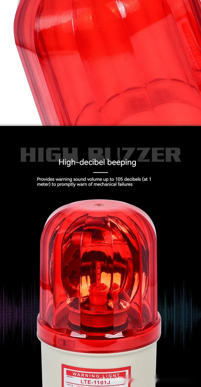 LTE-1101J red rotating warning light and siren unit with large magnetic base mount.