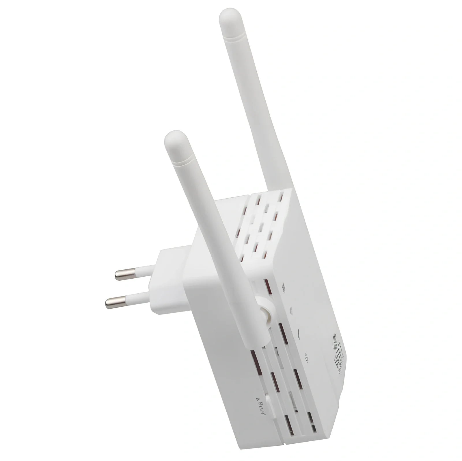 White WiFi signal amplifier measuring 10x9x7cm with 300Mbps speed and 300m range