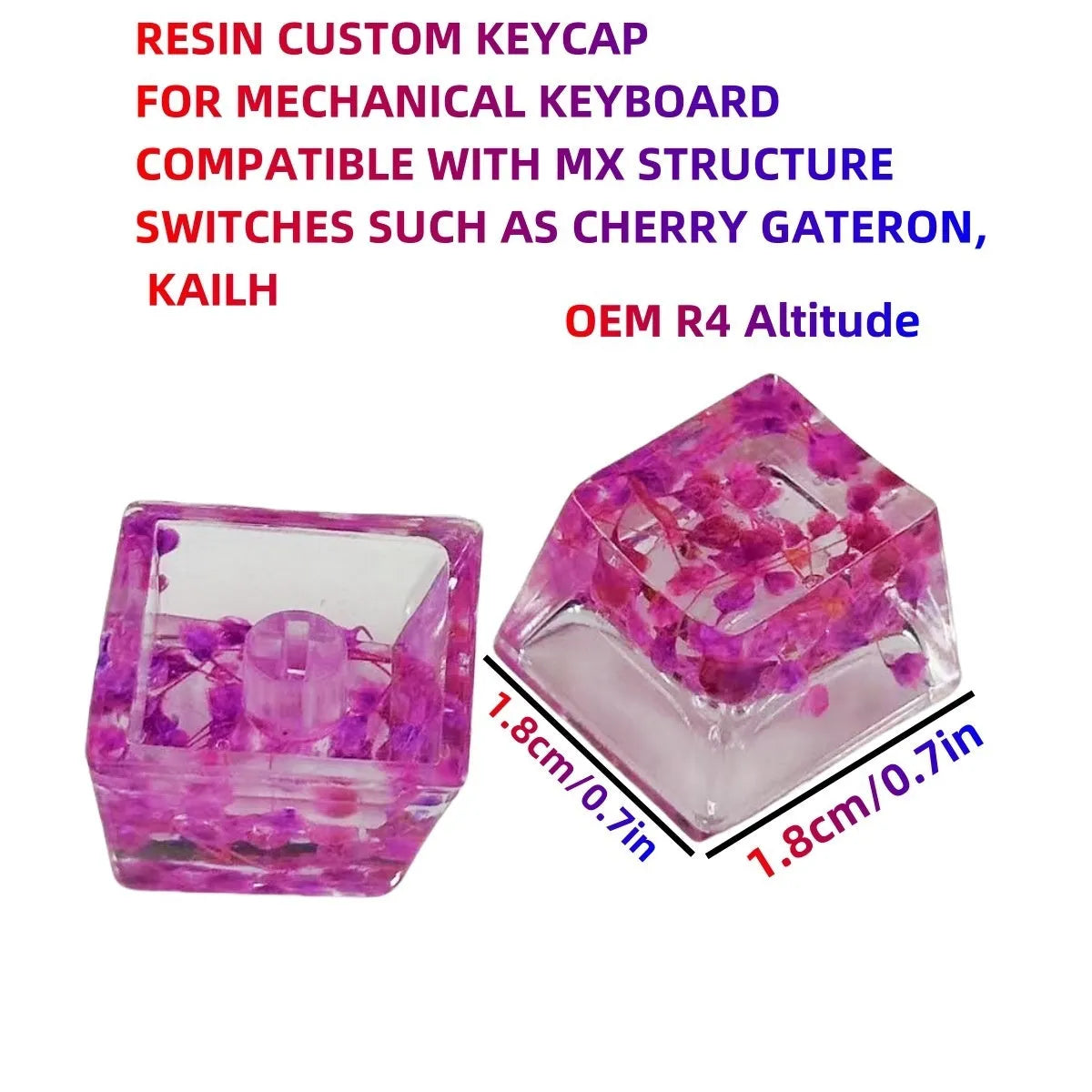 High transparency resin starry sky keycap for mechanical keyboard in green, pink, red, and violet colours.
