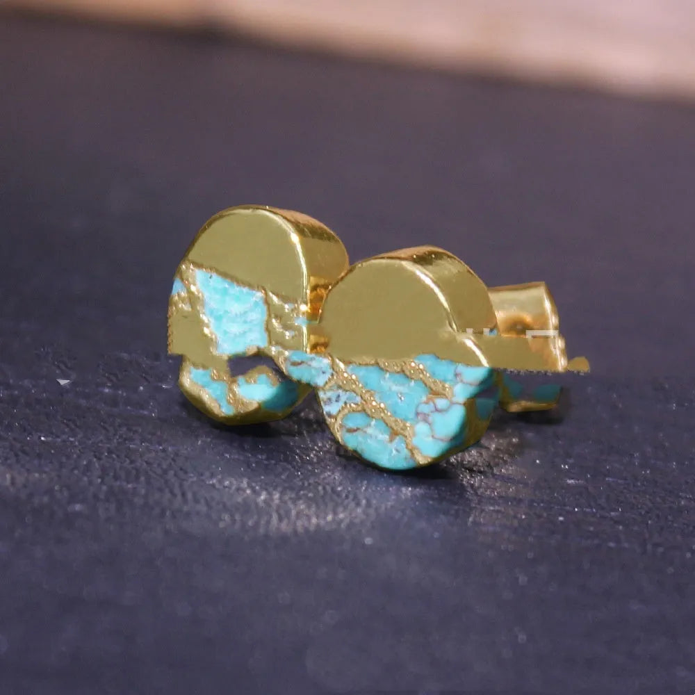 Natural stone bohemian style stud earrings with irregular shapes and silver-plated settings in colour ER1031