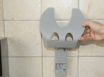 Wall-mounted kitchen organiser with double-layer storage and hooks in beige, gray, white, and pink options