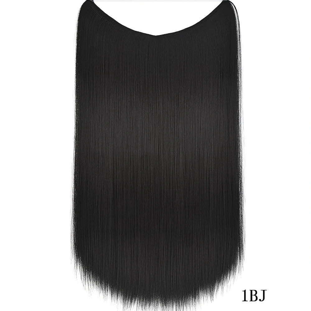 22 inch invisible wire silky straight synthetic hair extensions, 55cm length 80g weight no clips