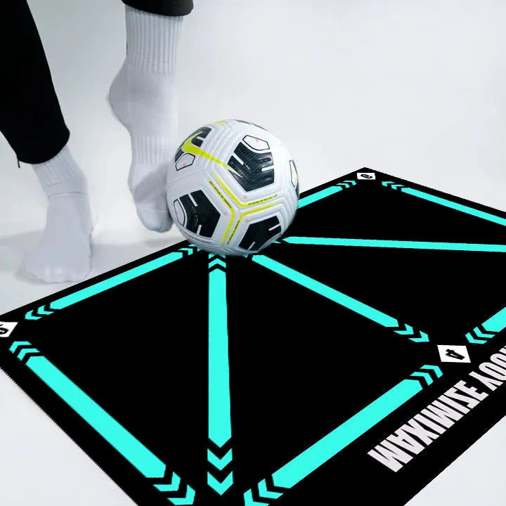 Black rectangular football training mat with non-slip base measuring 60 by 90 centimetres