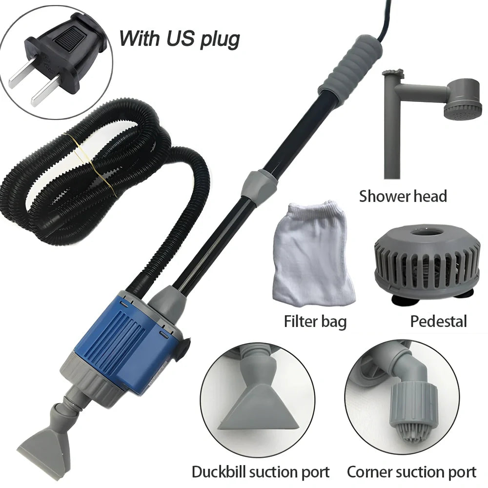 Aquarium multifunction water changer with 84 cm 28 W model, 16 mm hose, and suction ports for gravel vacuuming and siphoning
