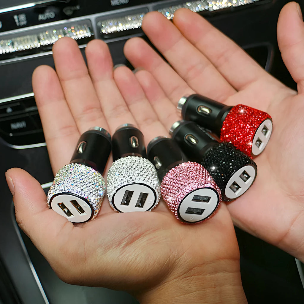 Diamond-cut textured car charger in multiple colours for cigarette lighter sockets