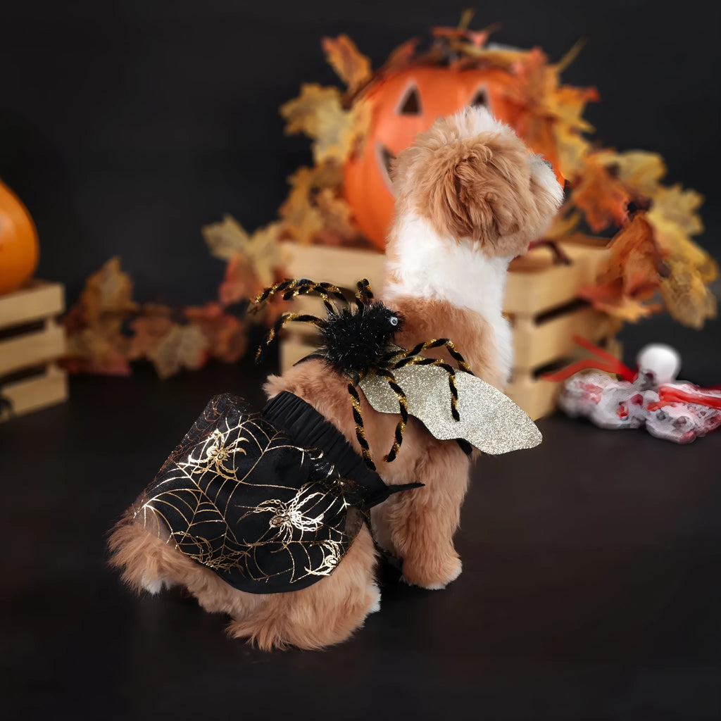 Halloween dog costume in a suit pattern for small, medium, large, and XL dogs.