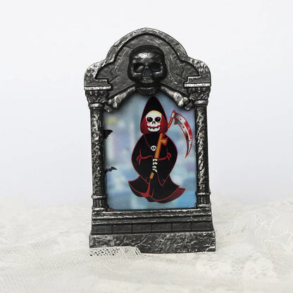 Halloween Tombstone Lamp with flickering LED skull candle for spooky decor
